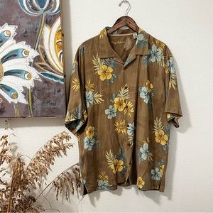 TOMMY BAHAMA lite brown SILK HAWAIIAN SHIRT  Size XL